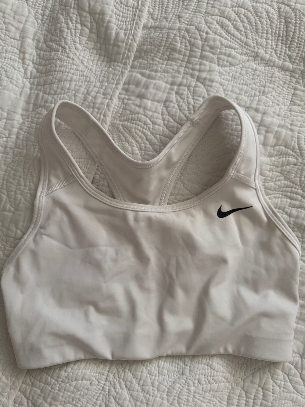 Nike Light Beige Sports Bra with Black Swoosh - Racerback Support
